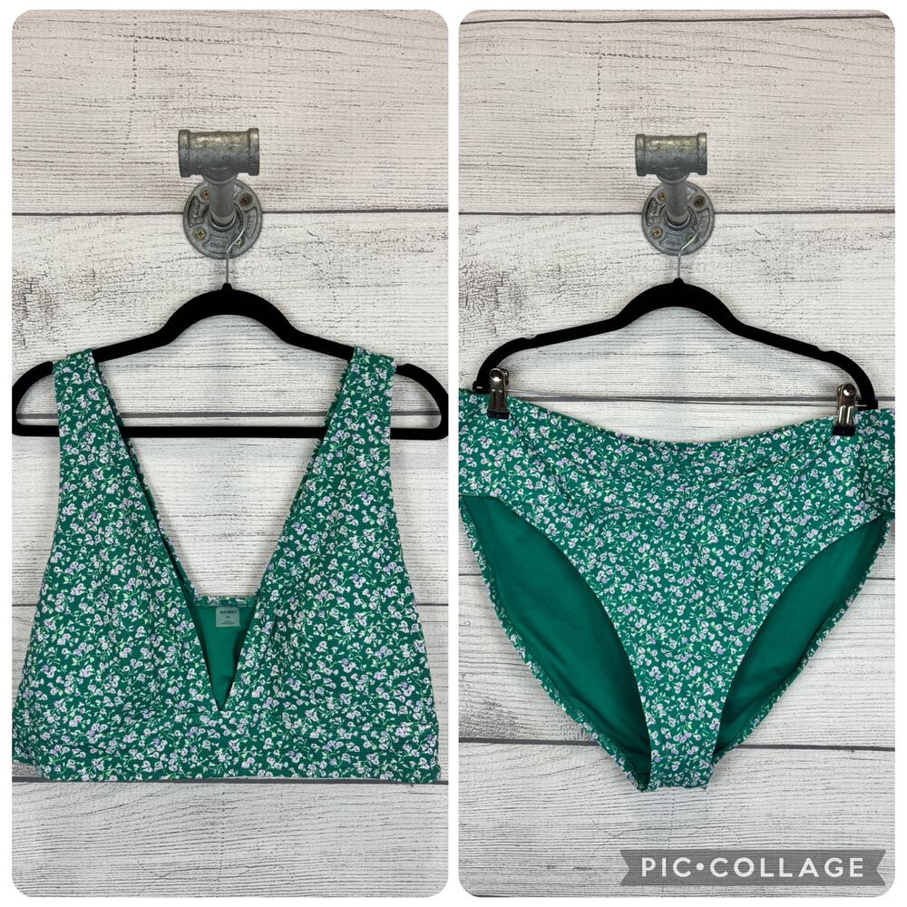 Old Navy Plus Size Green Purple Floral Matching 2pc Swimsuit Size 3X
